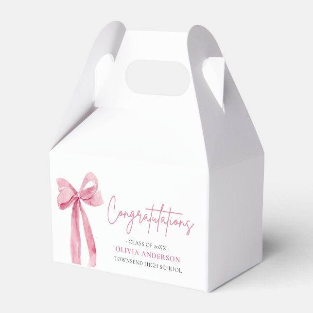 Pink Bow Coquette Graduation Congratulation Favor Box (Front Side)