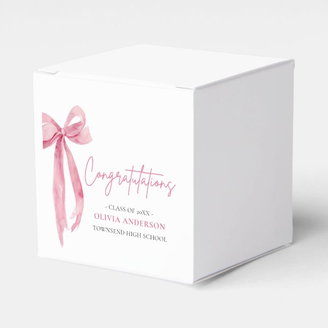 Pink Bow Coquette Graduation Congratulation Favor Box (Front Side)