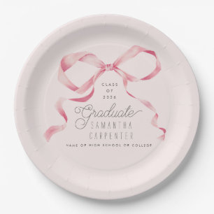 Pink Bow Coquette Graduation Party  Paper Plate
