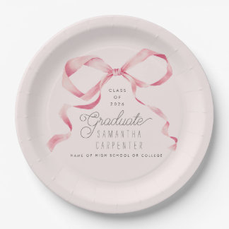 Pink Bow Coquette Graduation Party Paper Plate