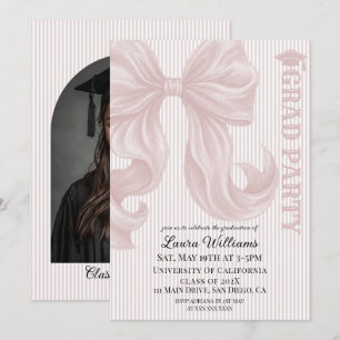 Pink Bow Coquette Graduation Photo Invitation
