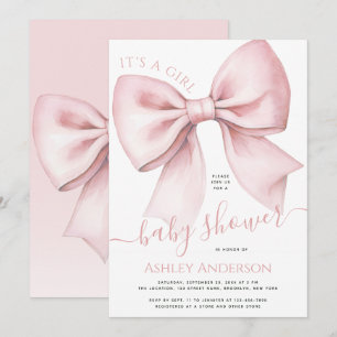 Pink Bow Coquette It's a Girl Baby Shower Invitation