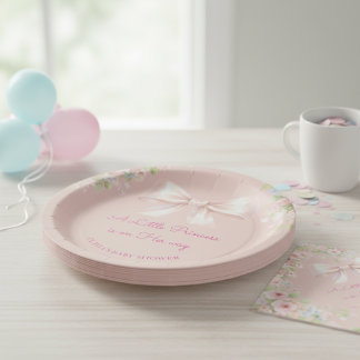 Pink Bow Coquette Little Princess Baby Girl Shower Paper Plate