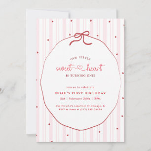 Pink Bow Coquette Little Sweetheart 1st Birthday Invitation