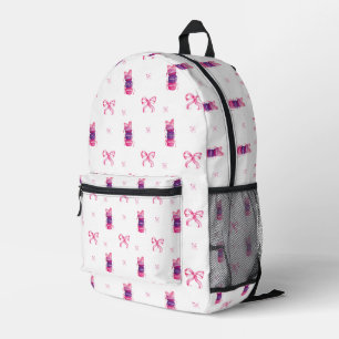 Pink Bow Coquette Macarons Cute Watercolor Printed Backpack