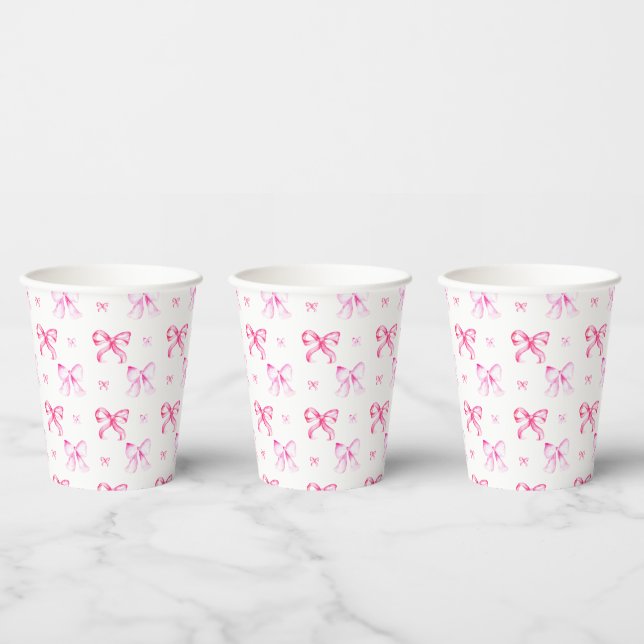 Pink Bow Coquette Pattern Bridal Shower Paper Cups (Multi)
