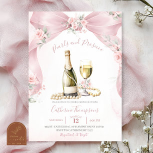 Pink Bow Coquette Pearls and Processo Bridal Showe Invitation