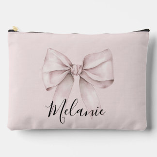 Pink bow coquette Personalized Name bridesmaid Accessory Pouch