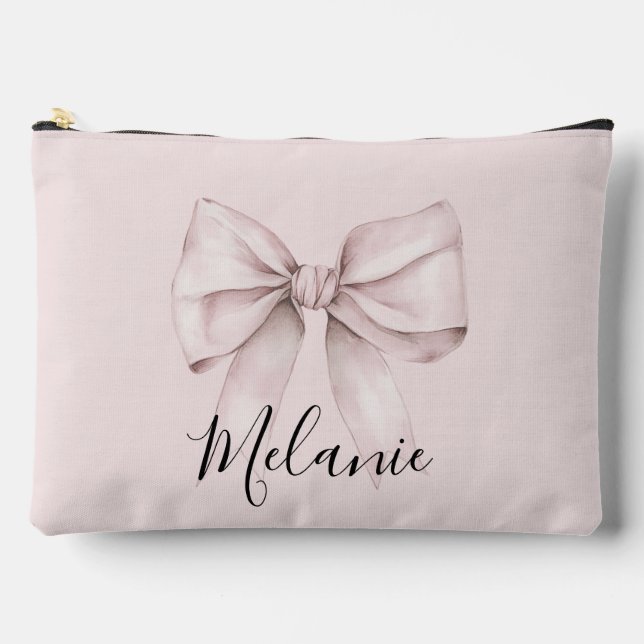 Pink bow coquette Personalized Name bridesmaid Accessory Pouch (Front)