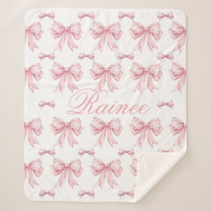 Pink Bow Coquette Personalized Y2K Bow Girly Girl  Sherpa Blanket