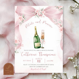 Pink Bow Coquette petals and prosecco Bridal Showe Invitation