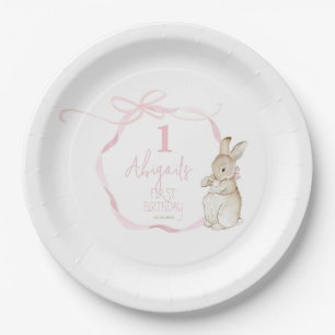 Pink Bow Coquette Peter the Rabbit 1st Birthday Paper Plate