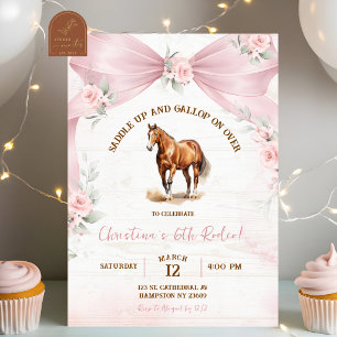 Pink Bow Coquette Pony Birthday Invitation
