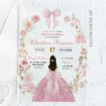 Pink Bow coquette Princess floral Quinceanera<br><div class="desc">Pink Bow coquette Princess floral Quinceanera,  Pink Boho Princess Quinceanera Invitation,  Mis Quince Anos XV de Invitaciones,  Blush Pink Dress Rose XV Invitation,  Editable Sweet 16th Invite</div>