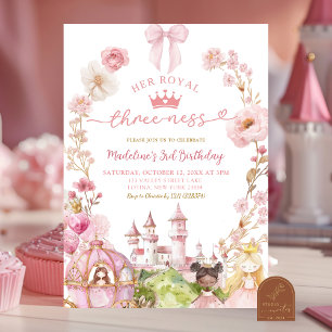 Pink Bow Coquette Princess Kingdom 3rd Birthday Invitation