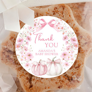 Pink Bow Coquette Pumpkin Baby Shower Sticker