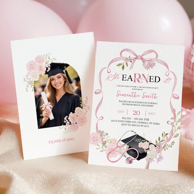 Pink Bow Coquette RN Graduation Invitation (Creator Uploaded)