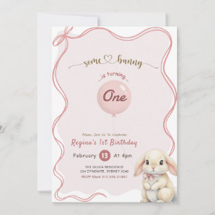 Pink Bow Coquette Some Bunny 1st Birthday Invitation