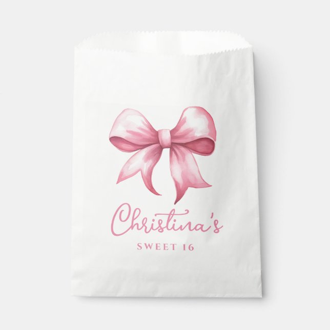 Pink Bow Coquette Sweet 16 Favour Bag (Front)