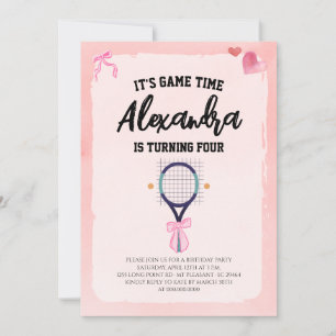 Pink Bow Coquette Tennis Birthday Party Invitation