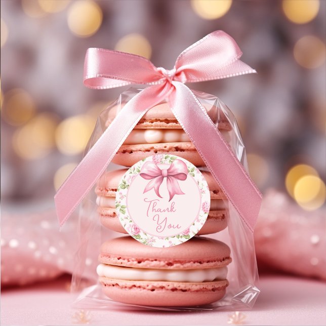 Pink Bow Coquette Thank You Classic Round Sticker (Creator Uploaded)
