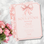 Pink Bow Coquette Toile Demask Milestone Birthday Invitation<br><div class="desc">Celebrate a special milestone with our "Pink Bow Coquette Toile Demask Milestone Birthday Invitation." This charming invitation is perfect for a girly, elegant celebration, featuring a blush pink bow and a minimalist watercolor ribbon design that exudes a sophisticated, yet playful aesthetic. Whether you're planning a 1st birthday, a sweet 16,...</div>