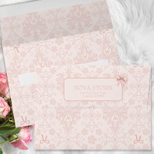 Pink Bow Coquette Toile Demask Personalized Envelope