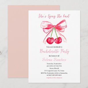 Pink Bow Coquette Watercolor Bachelorette Party Invitation