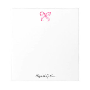 Pink Bow Coquette Watercolor Cute Custom Name Notepad