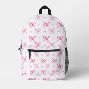 Pink Bow Coquette Watercolor Cute Printed Backpack
