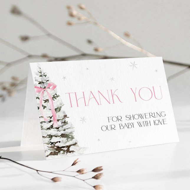 Pink Bow Coquette Winter Wonderland Thank You Card (Creator Uploaded)