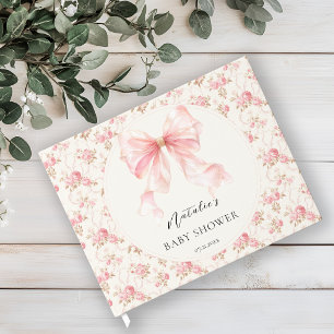 Pink Bow Cottage Floral Baby Shower Guest Book