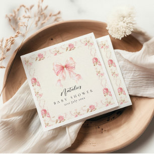 Pink Bow Cottage Floral Baby Shower Napkin