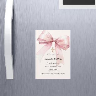Pink bow cream girl Confirmation Magnetic Invitation