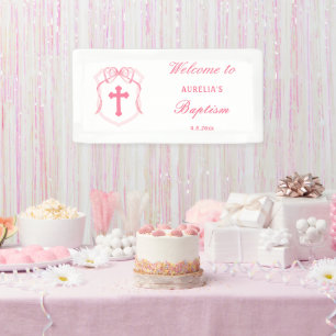 Pink Bow Crest Baptism Banner