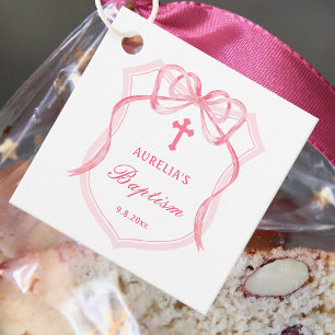 Pink Bow Crest Baptism Favoriser les étiquettes