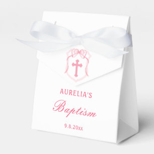 Pink Bow Crest Baptism Tent Favor Box