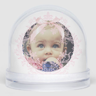 pink bow crest Baptism thank you Snowglobe