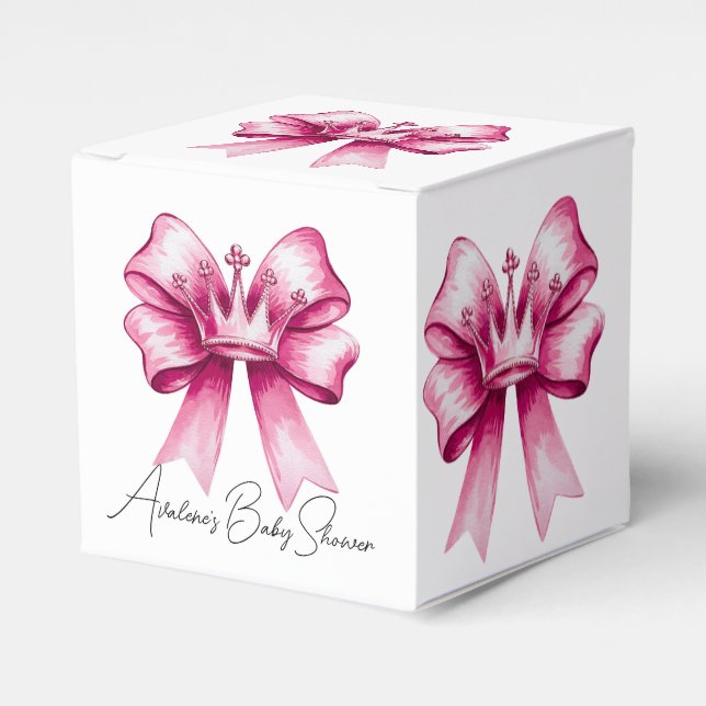 Pink Bow & Crown Baby Shower Celebration  Favor Box (Front Side)