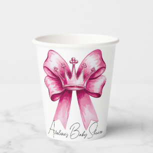 Pink Bow & Crown Baby Shower Celebration Paper Cups
