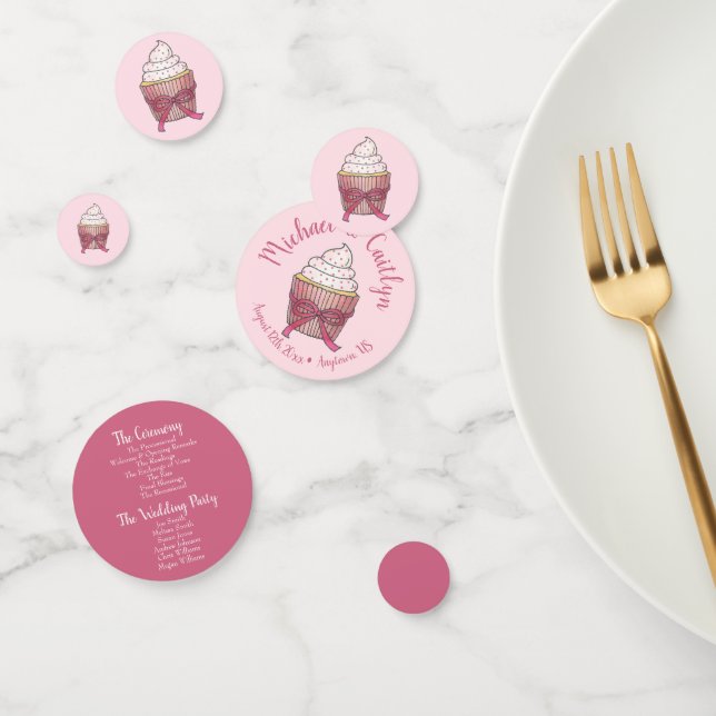 Pink Bow Cupcake Love Cake Wedding Program Confetti (Group)