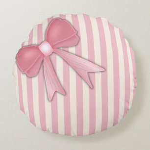 Pink Bow Cushion. Round Pillow