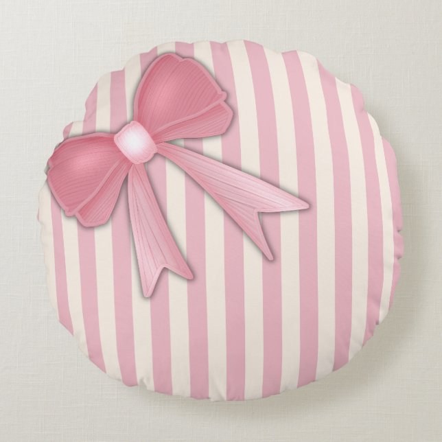 Pink Bow Cushion. Round Pillow (Front)