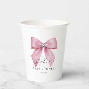 Pink Bow Cute Baby Shower Paper Cups