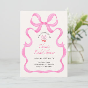 Pink bow cute bridal shower invitation