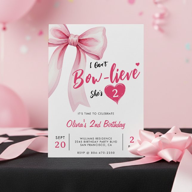 Pink Bow Cute Girls Birthday Party Invitation (Pink Bow Cute Girls Birthday Party Invitation
)