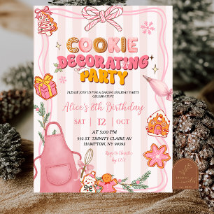 Pink Bow Cute Retro Cookie Decorating Party Invitation