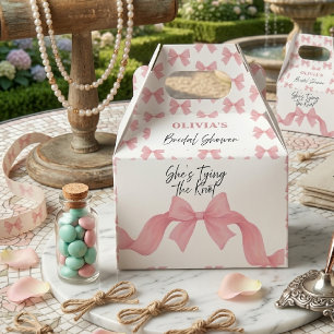 Pink Bow Cute She's Tying the Knot Bridal Shower Favor Box