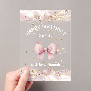 pink bow design Happy Birthday card Acrylic Invitations