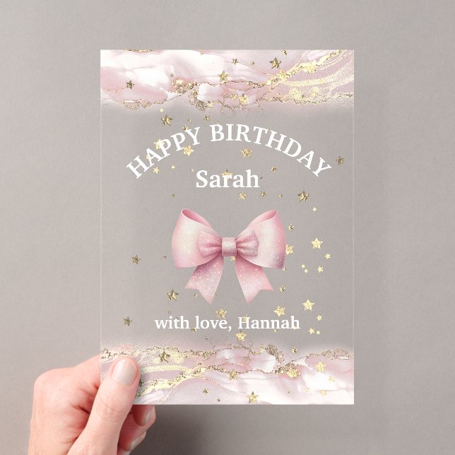 pink bow design Happy Birthday card Acrylic Invitations (Insitu (Handheld))
